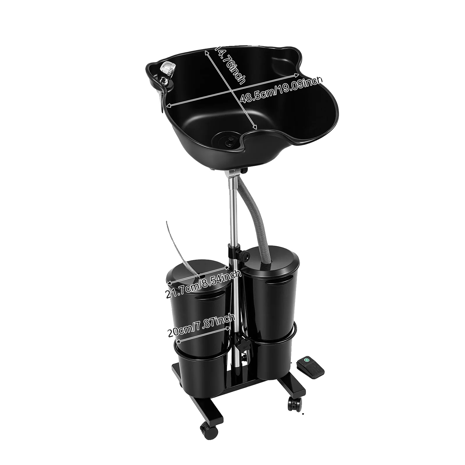Shampoo-basin, Höhenverstellbar, Doppeltanksystem, Schwarz