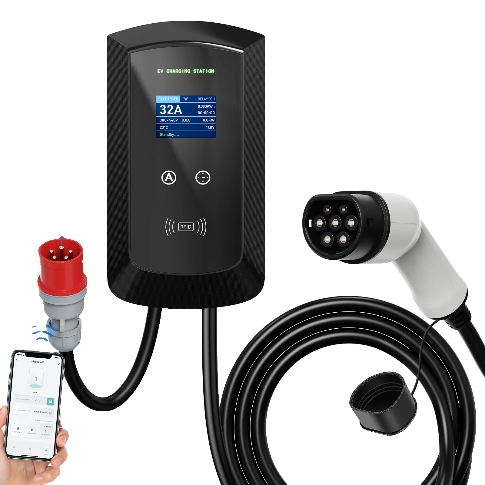 Ev-ladestation, Intelligente Steuerung, Mehrere Sicherheitsfunktionen, 22kw 32a 3-phasig, Typ2