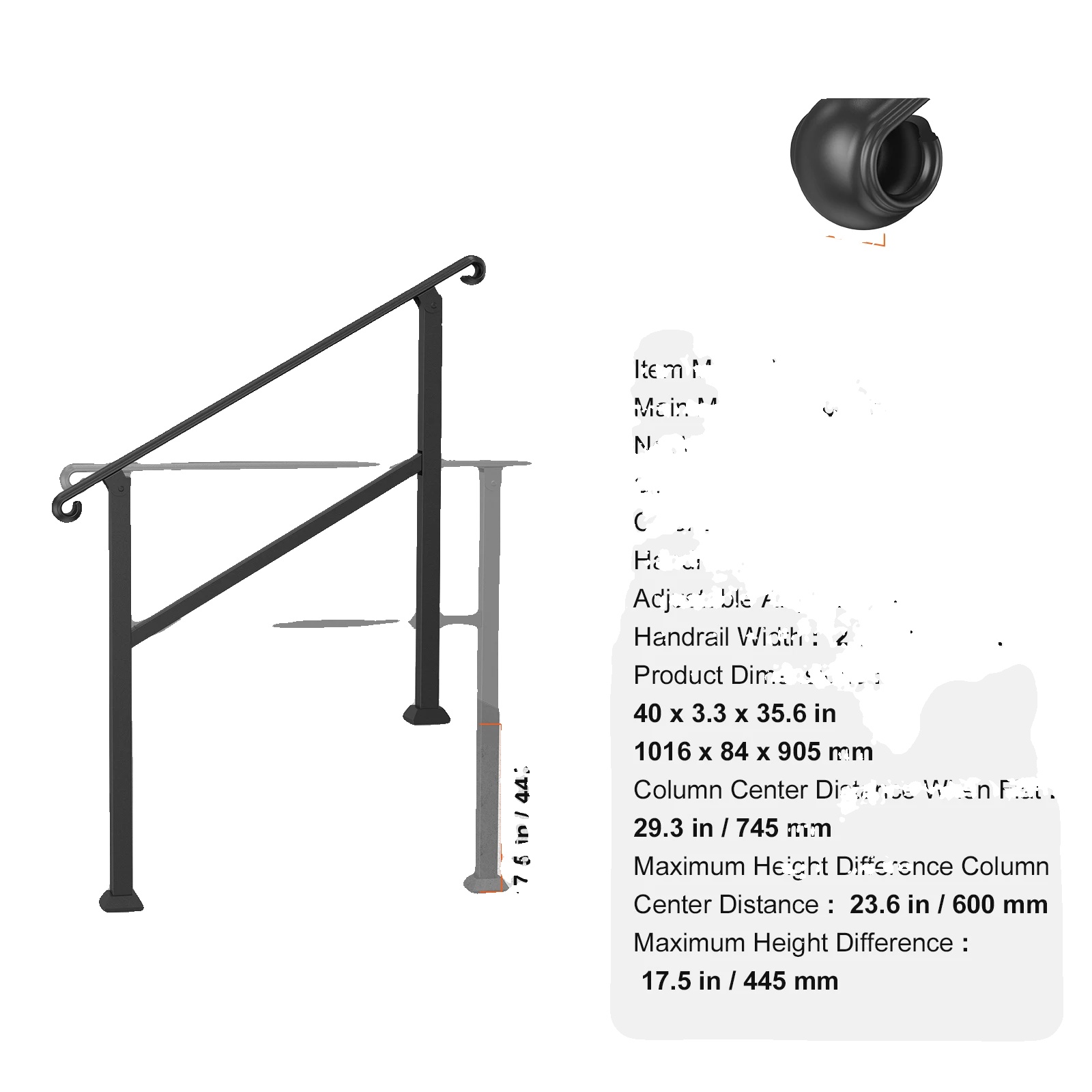 Handläufe Für Treppen, Langlebiger Edelstahl, Einfache Installation, Schwarz