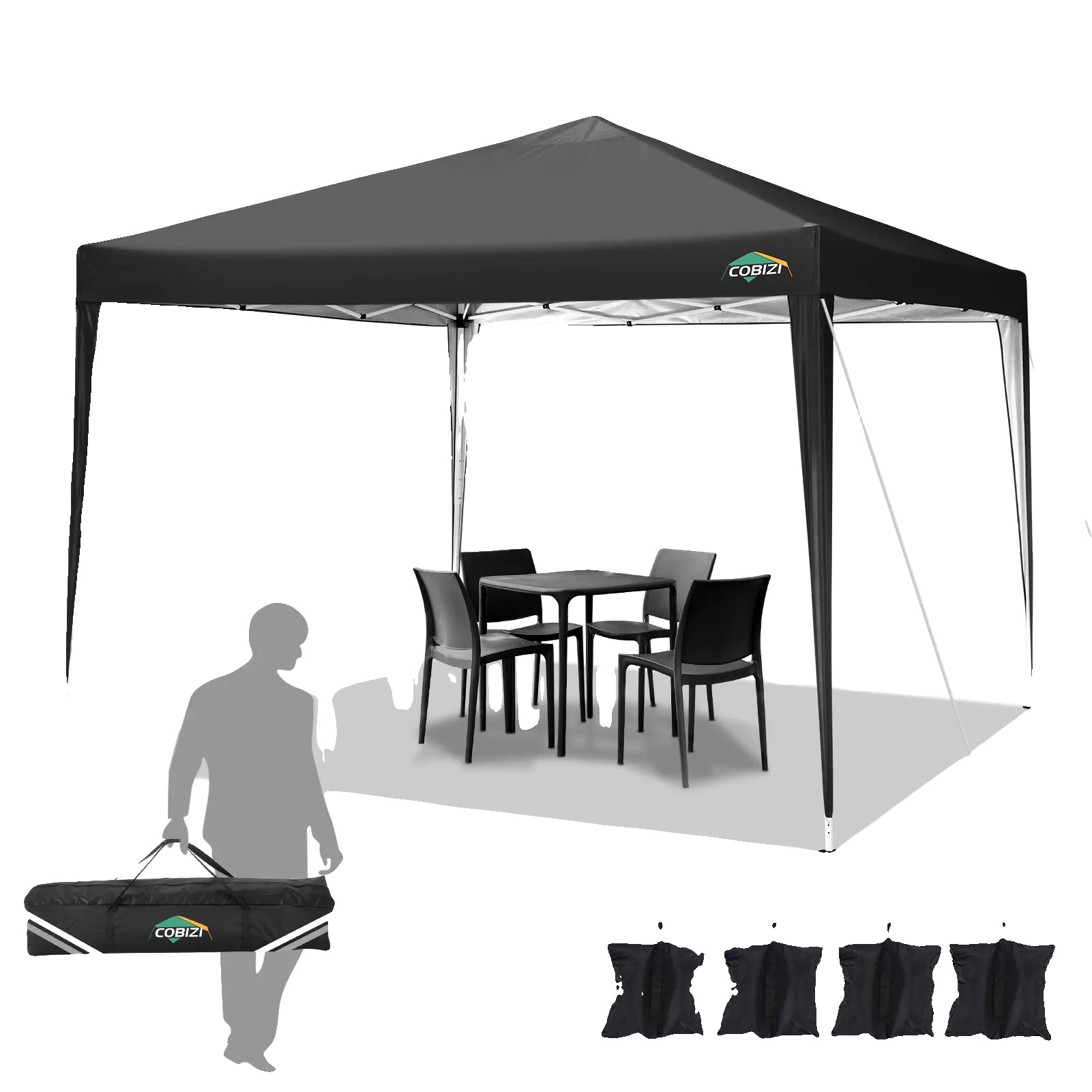 Pavillon, Sofort Aufstellbar, Wasserdicht Uv-schutz, Schwarz