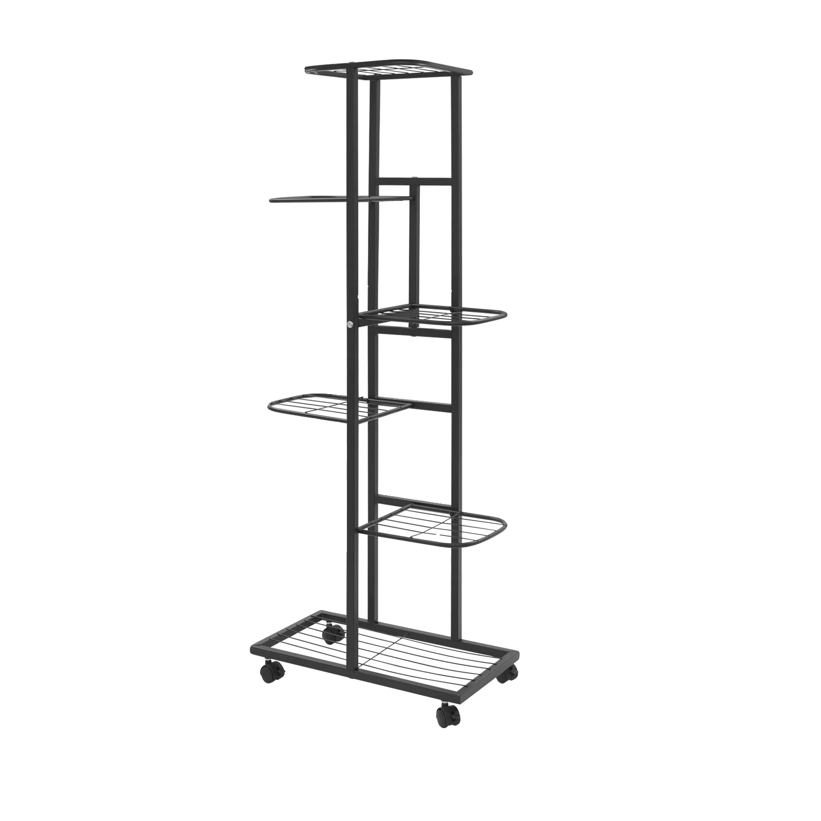 Pflanzenständer, 6-stufige Struktur, Mobiles Design, Schwarz