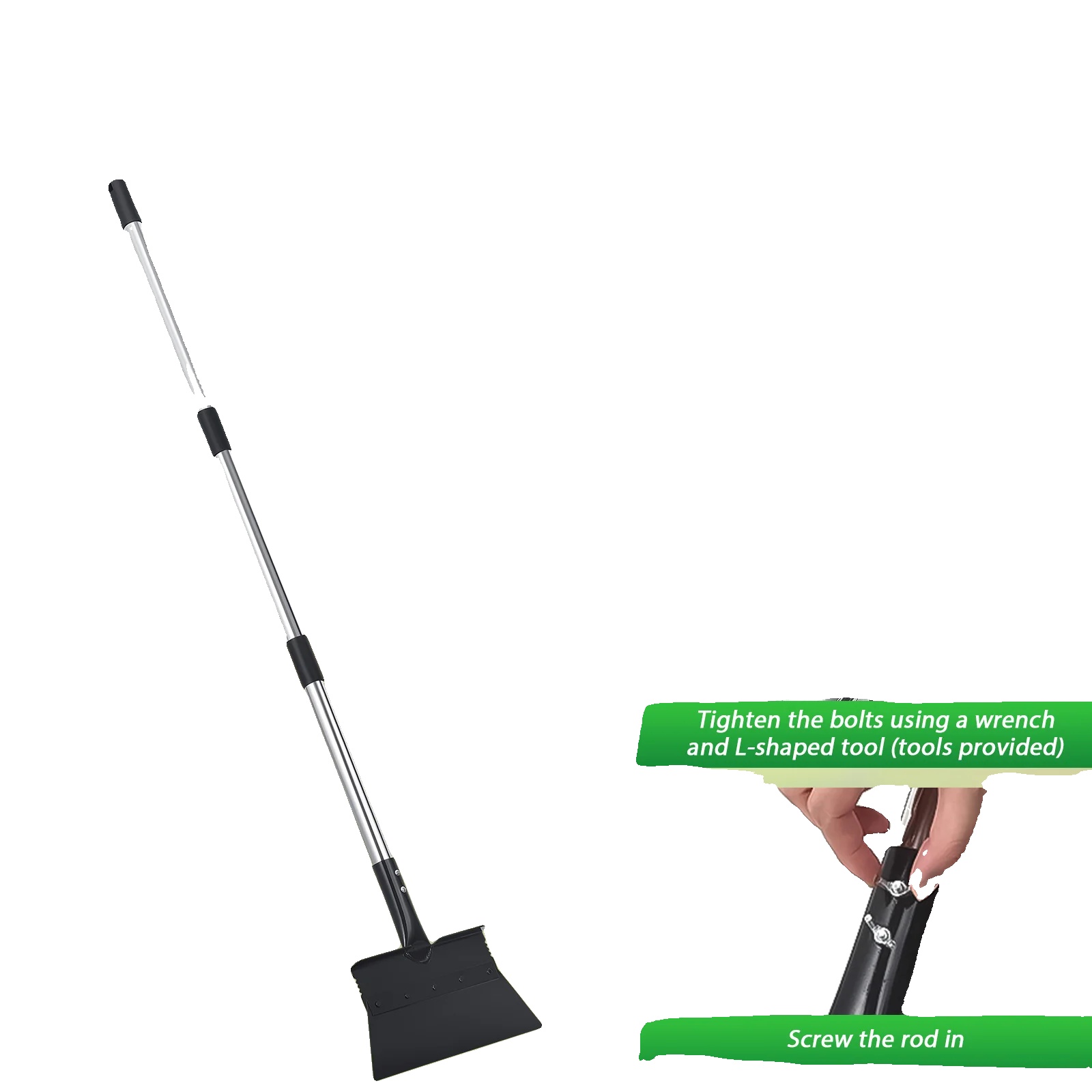 Gartenreinigungs-schaufel, Verstellbarer Griff, Verbesserte Stabilität, Schwarz