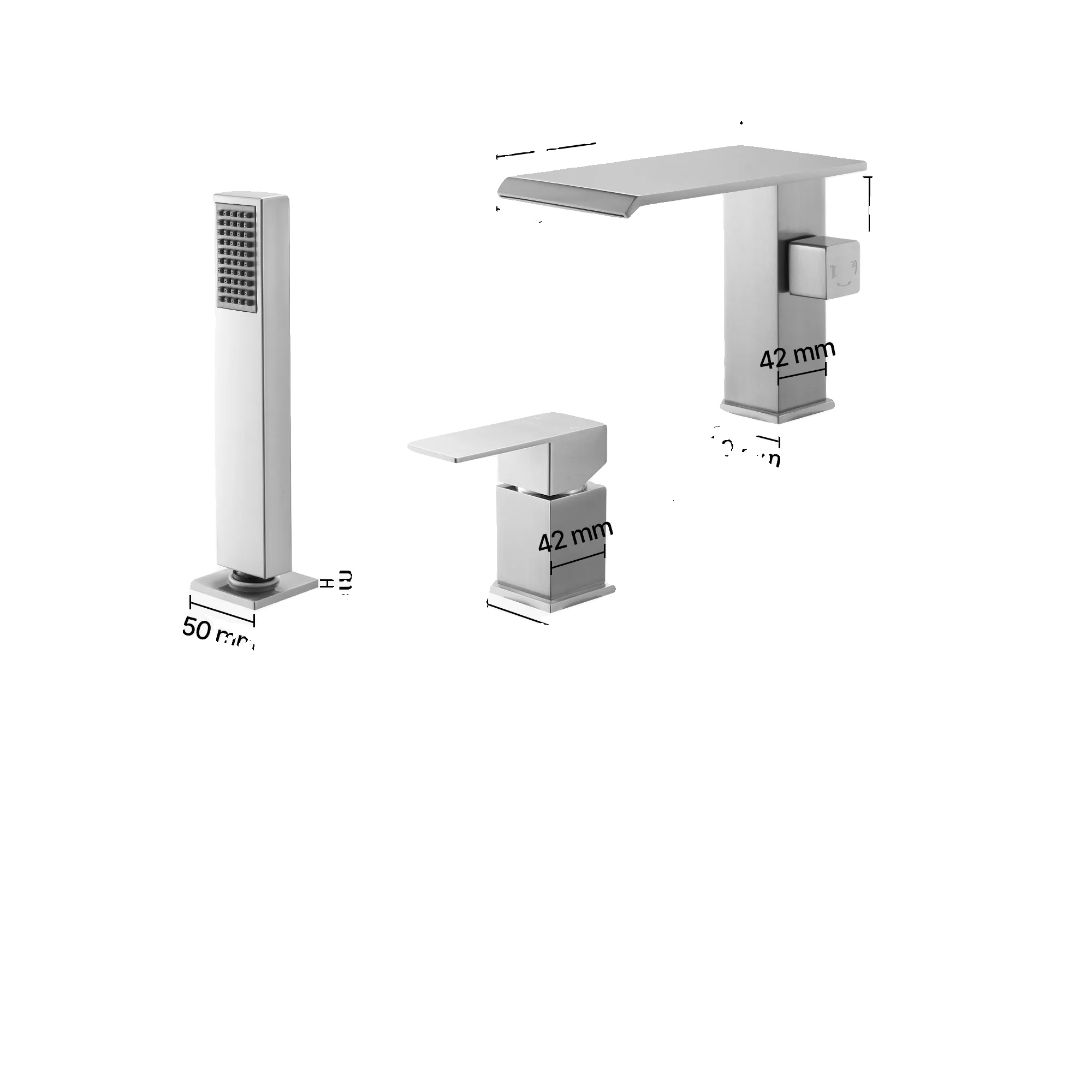 Badewannenarmatur, 3-loch-installation, Hoher Wasserfluss, Breit Nickel