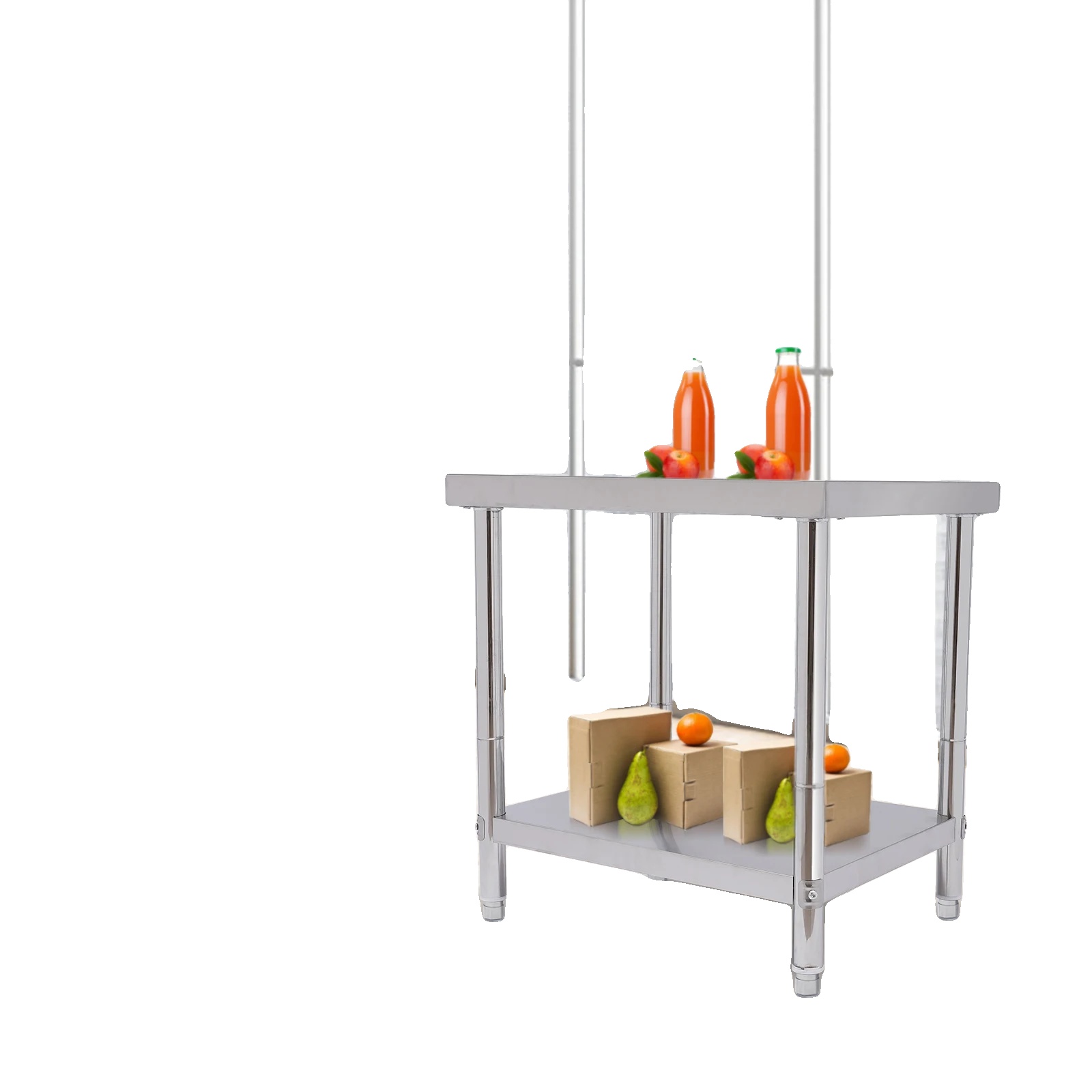 Arbeitstisch, 201 Edelstahl, 766080cm Abmessungen, 400kg Tragfähigkeit, 2 Ebenen, Verstellbare Füße Höhe 1cm