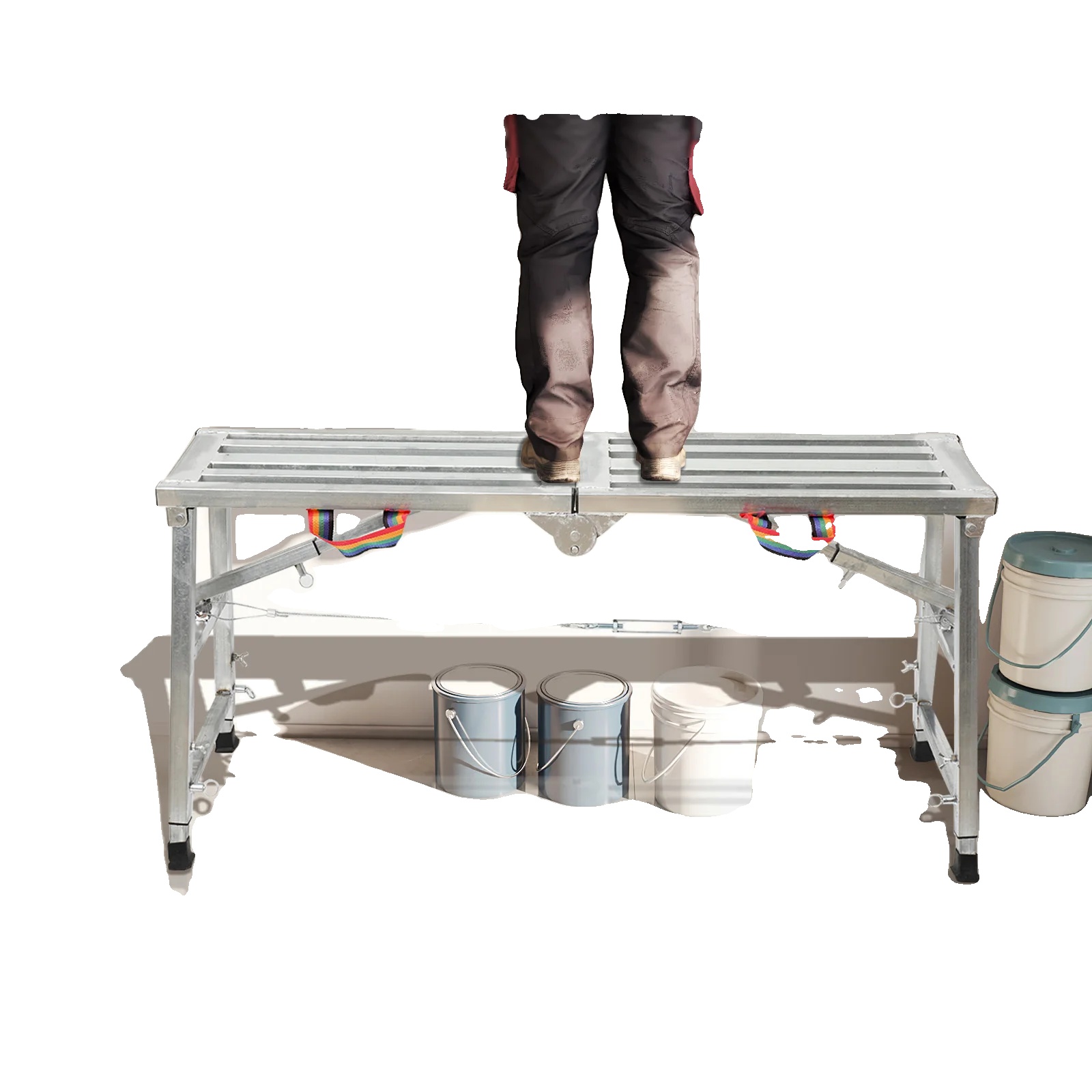 Klappgerüsthocker, 120cm X 30cm X 90cm, Maximale Belastung 200kg, Verstellbare Höhe 60cm Bis 90cm, Verdicktes Rechteckiges Rohr, Verzinkte Oberfläche