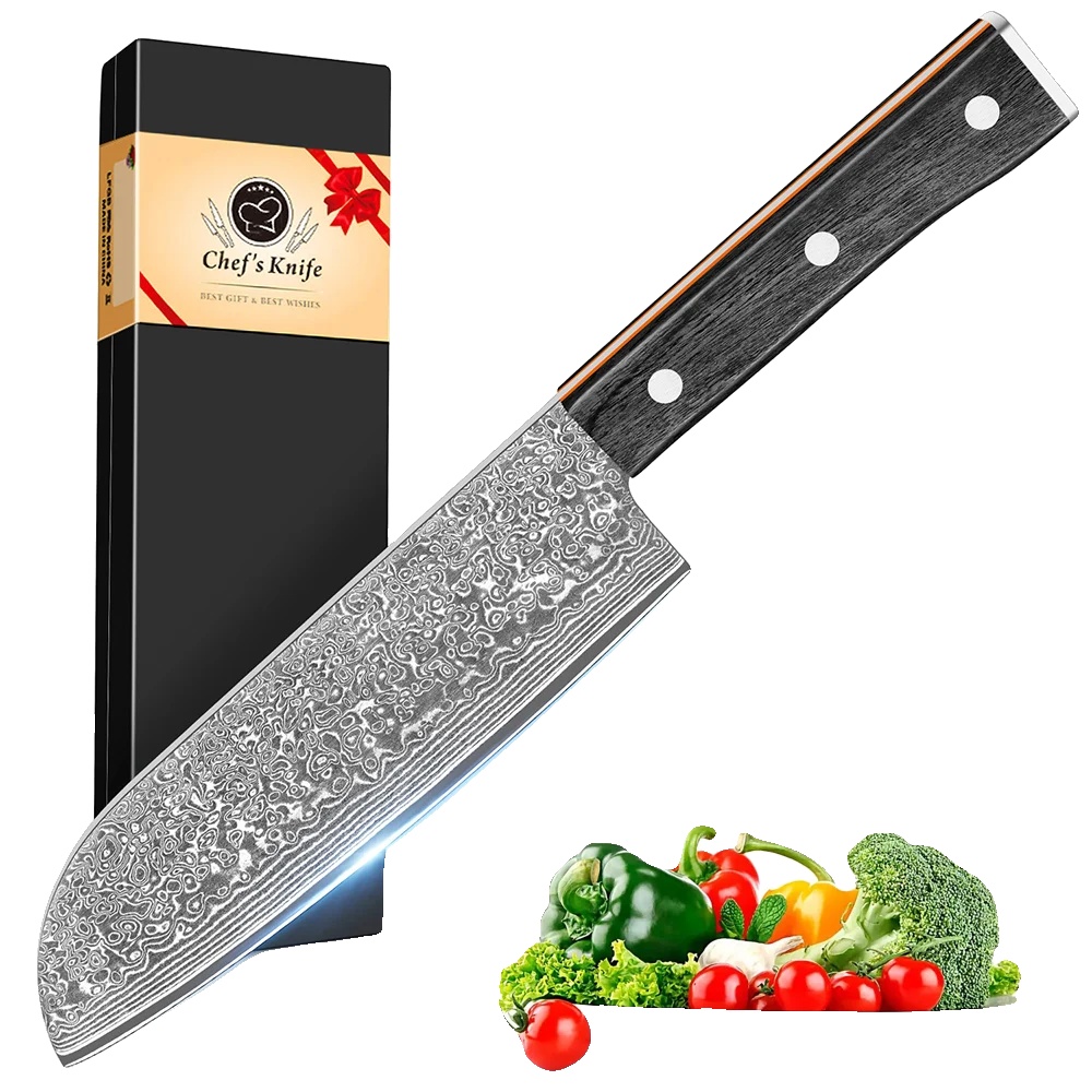 Santoku-messer, Klinge Aus Damaststahl, Ergonomischer Griff, Santoku-messer