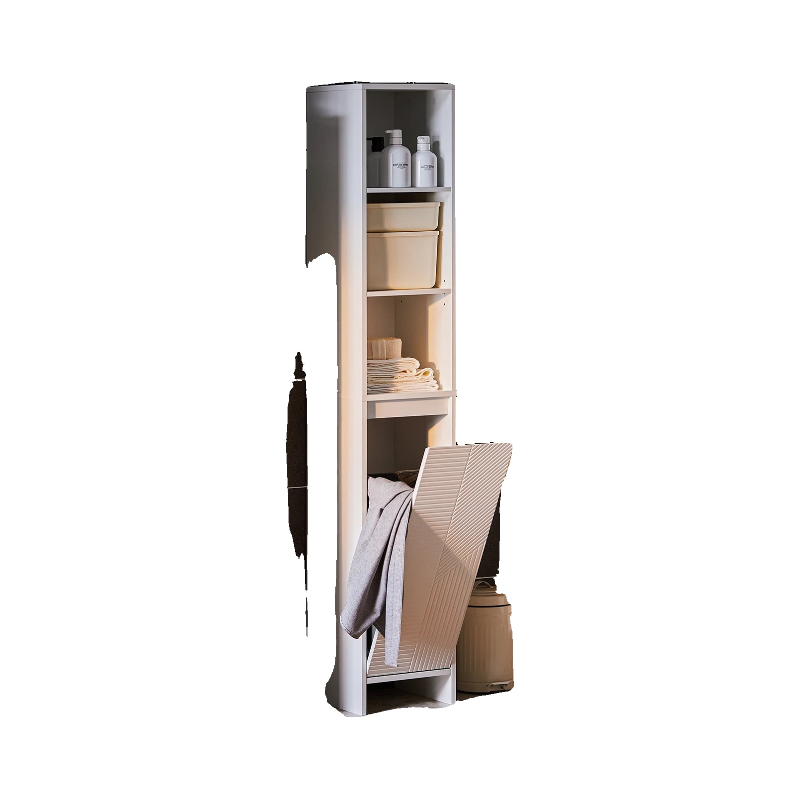 Badezimmerschrank, Verstellbare Regale, Wäschekorbaufbewahrung, Weiss
