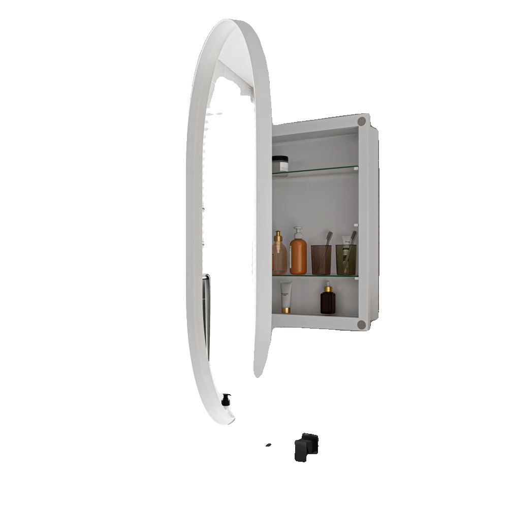 Spiegelschrank, Einbau-design, Verstellbare Regale, Oval Weiß