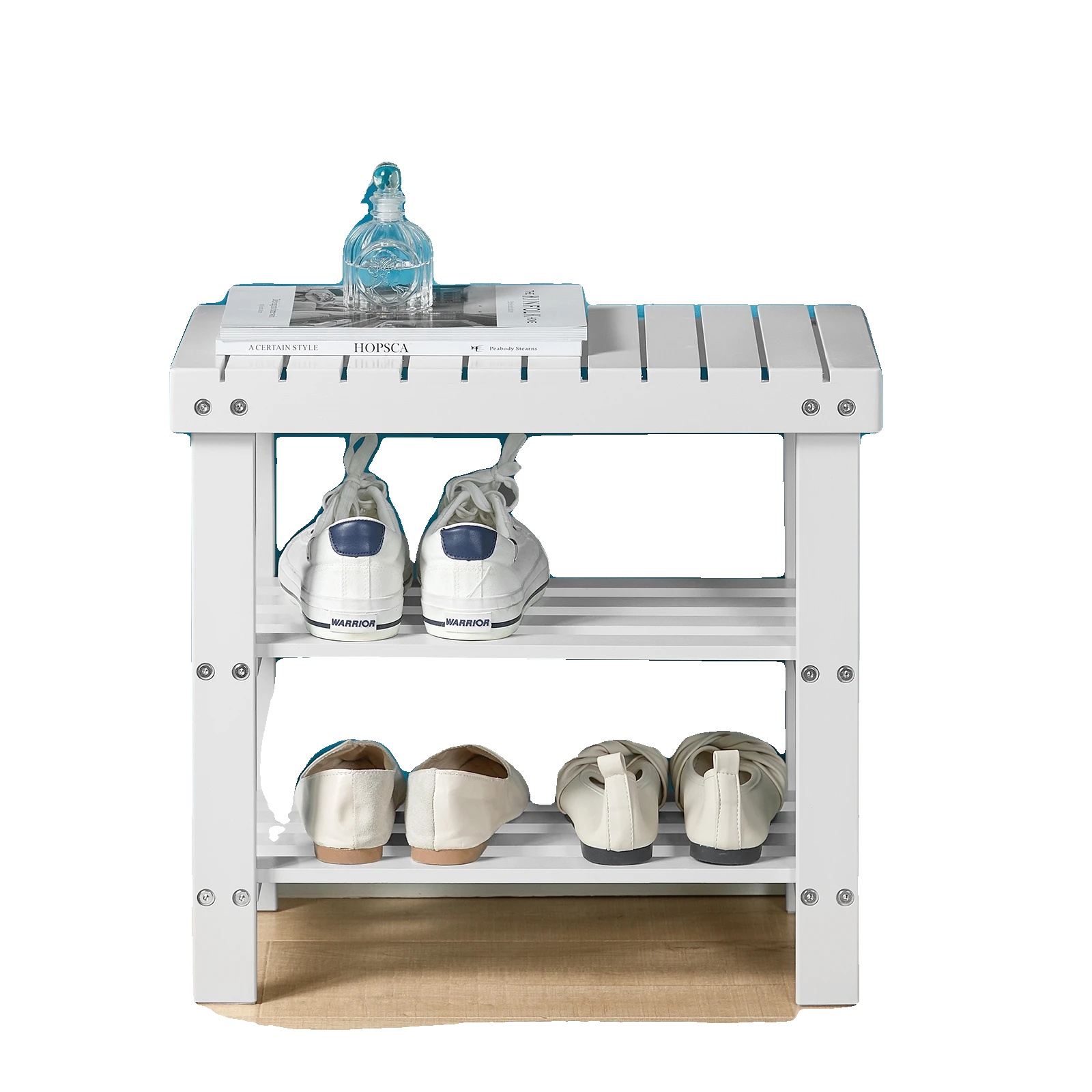 Schuhbank, Bambus-konstruktion, Multifunktionales Design, Weiss