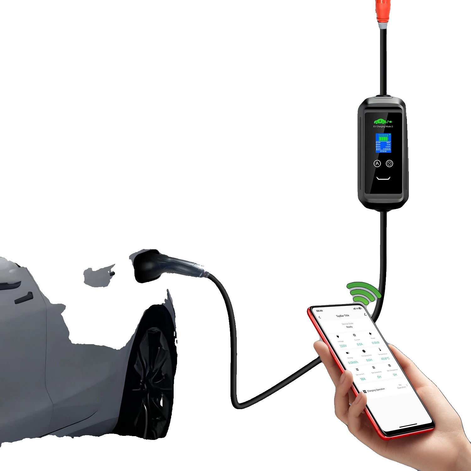 Tragbares Ev-ladegerät, 11kw, Wlan-steuerung, Typ2