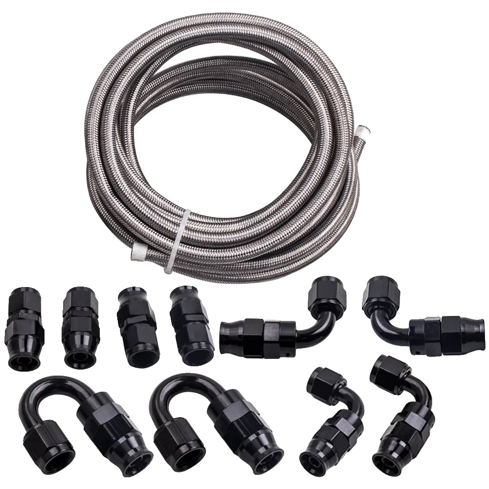 Kraftstoffschlauchset, 20 Fuß Länge, An-6 Kompatibilität, 8 Mm Innendurchmesser, Edelstahlmaterial, Aluminiumfittings