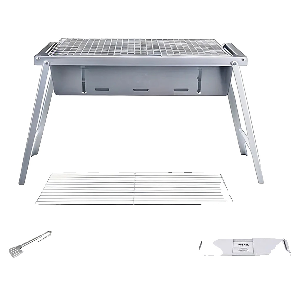 Holzkohlegrill, Tragbares Design, Einfache Montage, Silber 50cm
