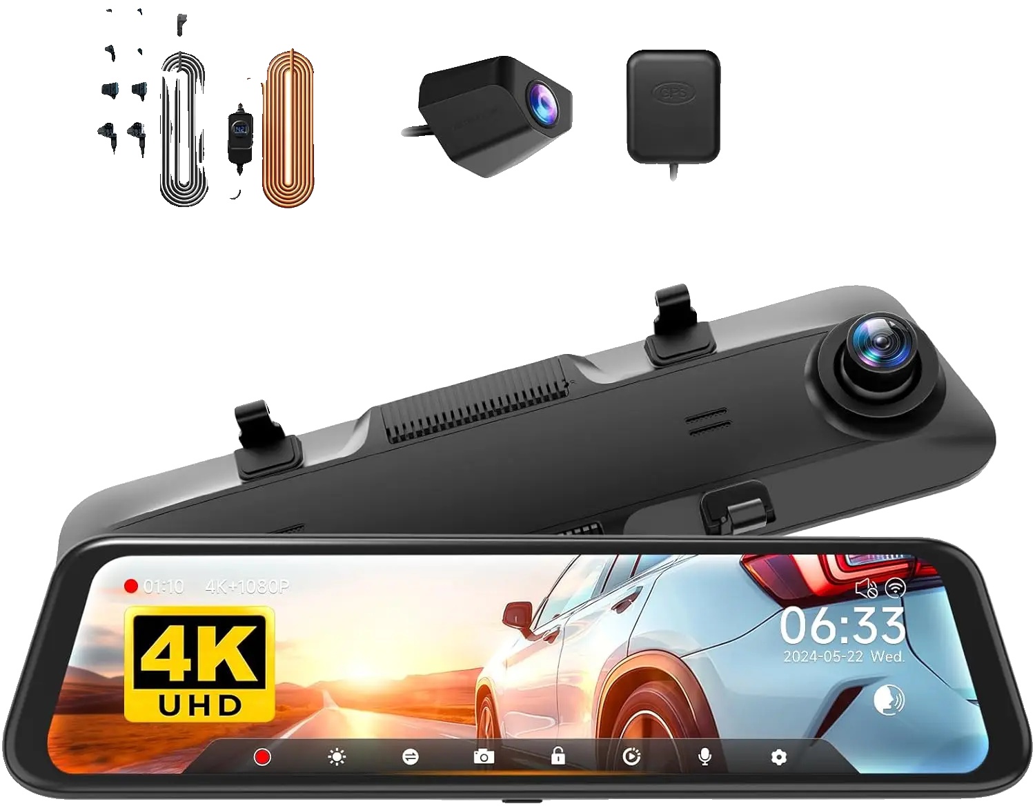 Dashcam, 4k Video, Dual-linse, Mit Hardwire-kit, 64g