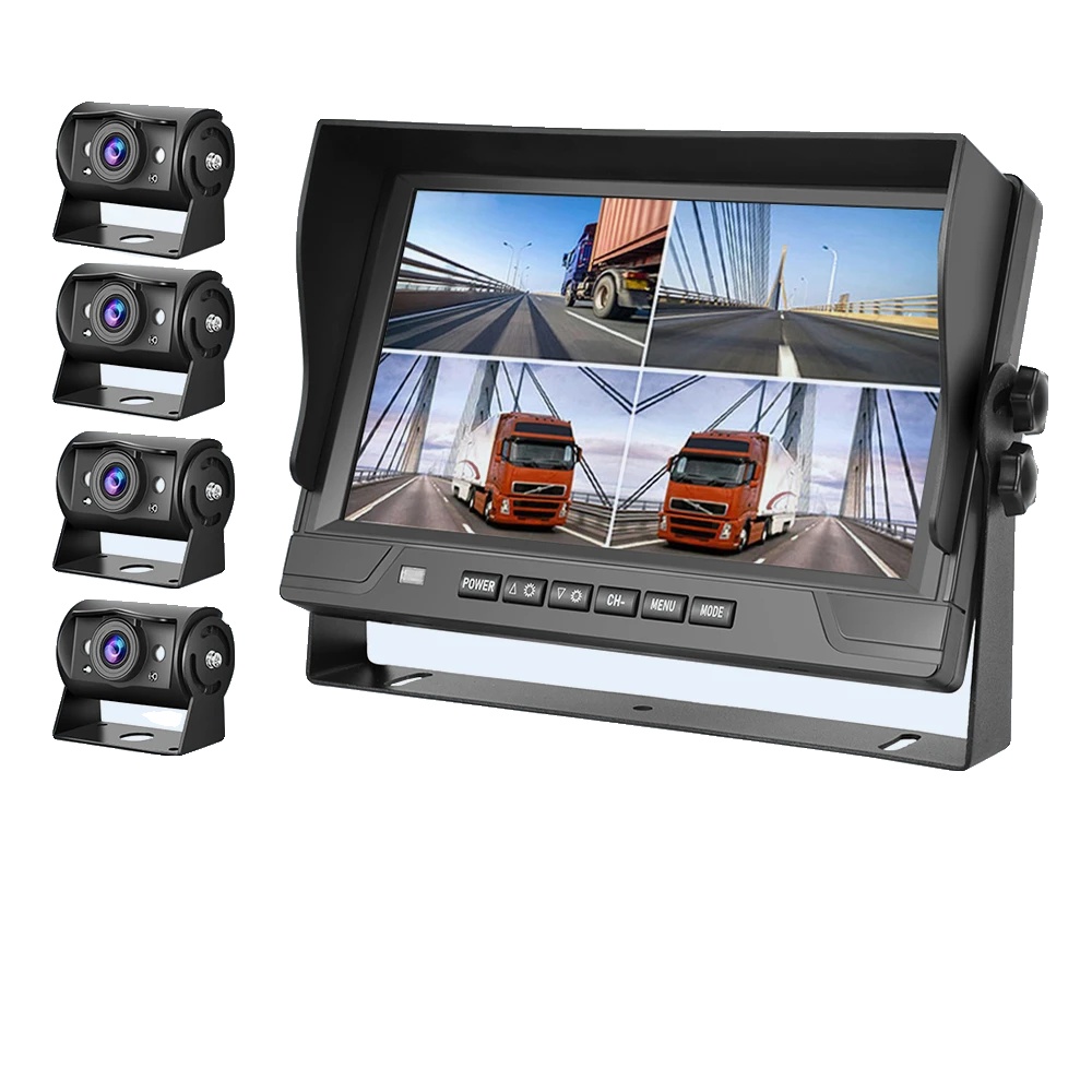 Lkw-rückfahrkamerasystem, 9-zoll-display, 1080p Auflösung, 12v-24v Stromversorgung, Split-screen-ansicht, Unterstützt 4 Kameras
