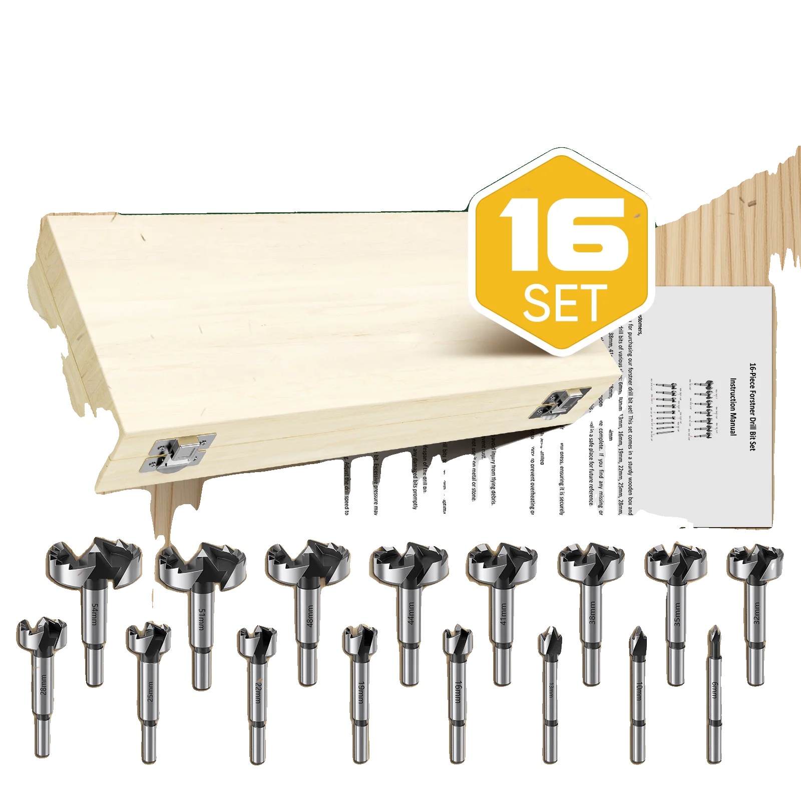 Bohrer Set, Hochkohlenstoffstahl, 16-teiliges Set, Silber