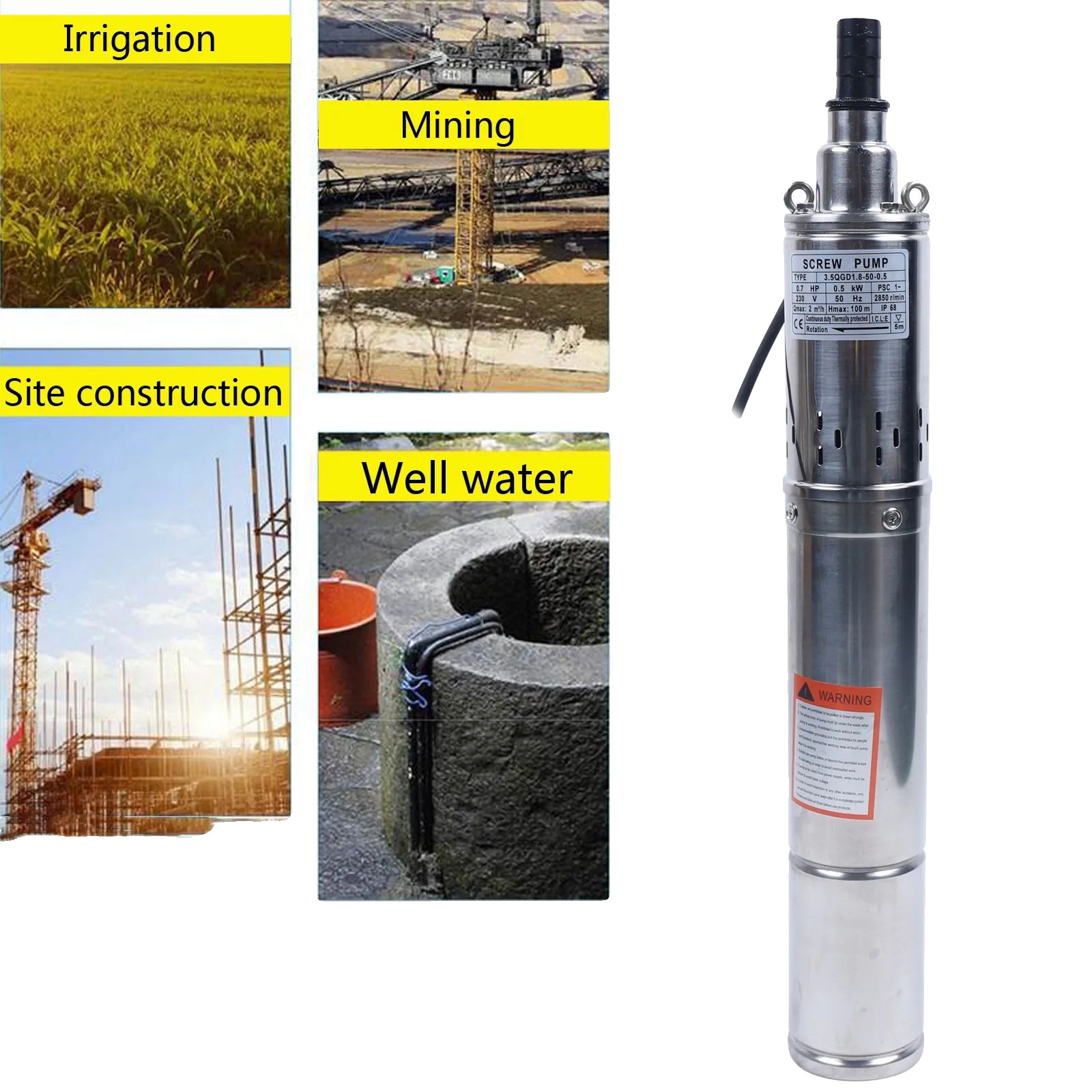 Tiefbrunnenpumpe, Hohe Effizienz, Langlebiger Edelstahl, 220v, Silber, Eu