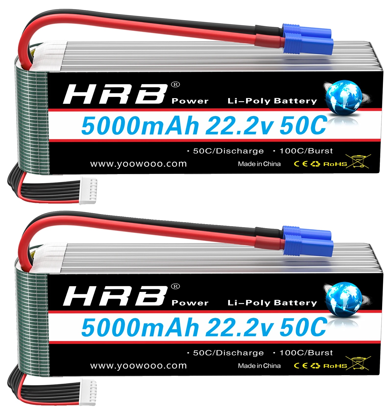 Hrb 5000mah Rc Lipo-batterie, 22,2v Spannung, 50c Entladegeschwindigkeit, 6s 5000mah Ec5 2 Stück
