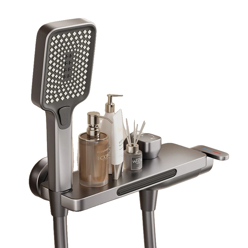 Badewannenarmatur, Wandmontage, Handbrause, Dunkelgrau