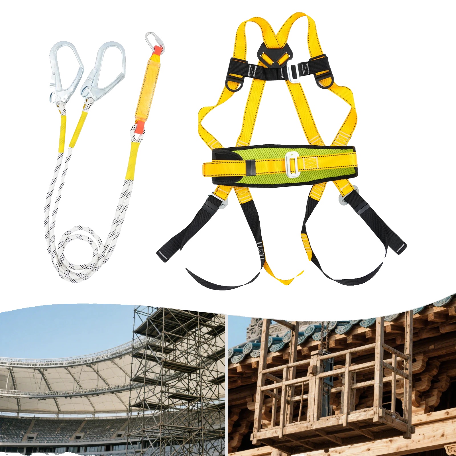 Sicherheitsgeschirr, Verstellbarer Taillenumfang 80-120cm, Oberschenkelumfang 66–96cm, Gurtbandstärke 2200kg, Sicherheitsseillänge 2m, Tragfähigkeit