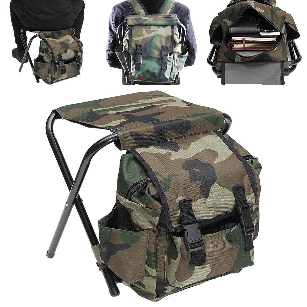 Tragbarer Angelstuhl, Rucksackaufbewahrung, Kompaktes Design, Armeegrün