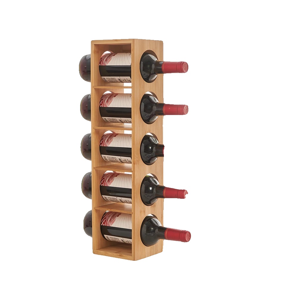 Weinregal, Bambusdesign, Für 5 Flaschen, Natürliche Holzfarbe