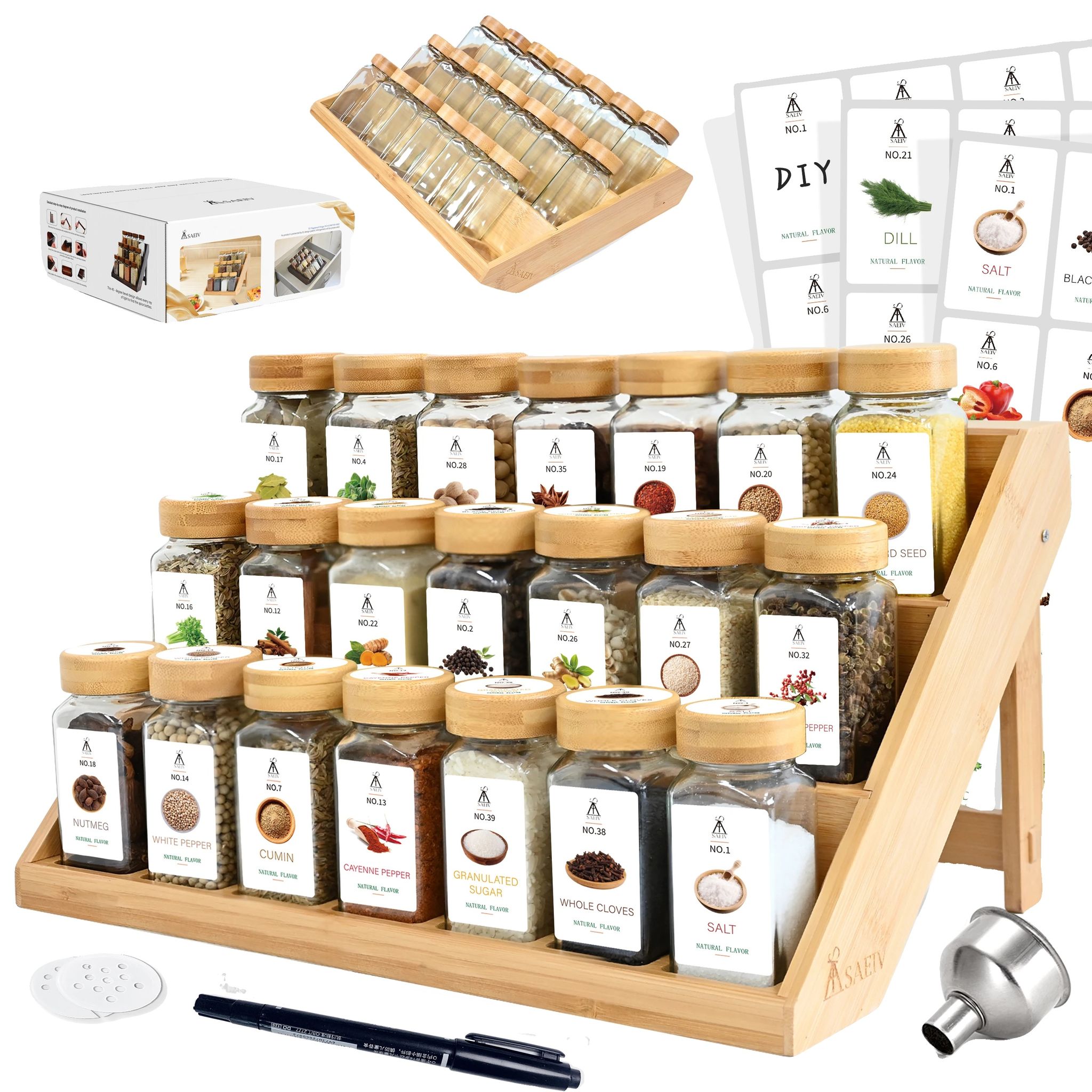 Gewürzgläser Set, Platzsparendes Design, Luftdichte Aufbewahrung, 21 Gewürzgläser Set