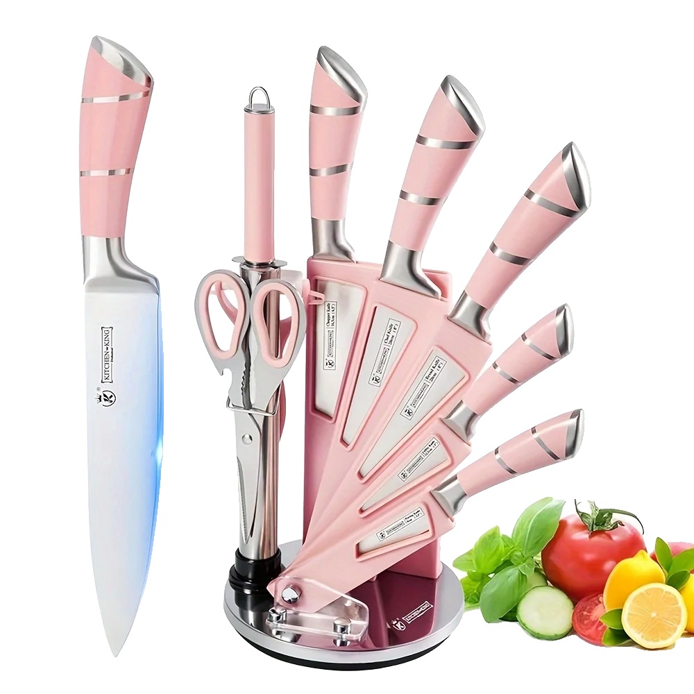 Messer Set, Hochkohlenstoff-edelstahlklingen, Ergonomischer Hohlgriff, Rosa