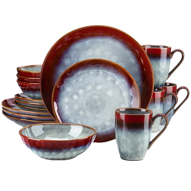 Essgeschirr, Elegantes Design, Mikrowellen- Und Spülmaschinenfest, 16-pcs Rot