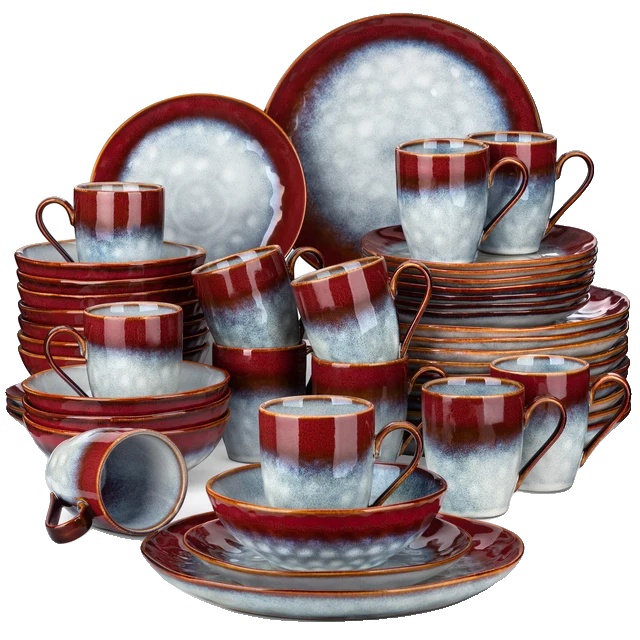 Essgeschirr, Elegantes Design, Mikrowellen- Und Spülmaschinenfest, 48-pcs Rot