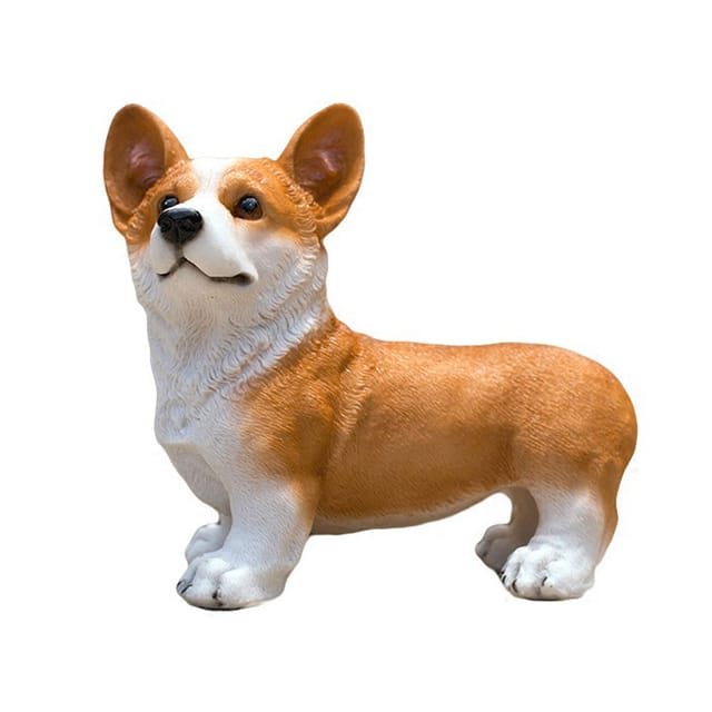 Niedliche, Lebhafte Hundestatue, Kleine Corgi-figur Aus Kompaktem Kunstharz Für Innengärten Und Büros, Gelb.
