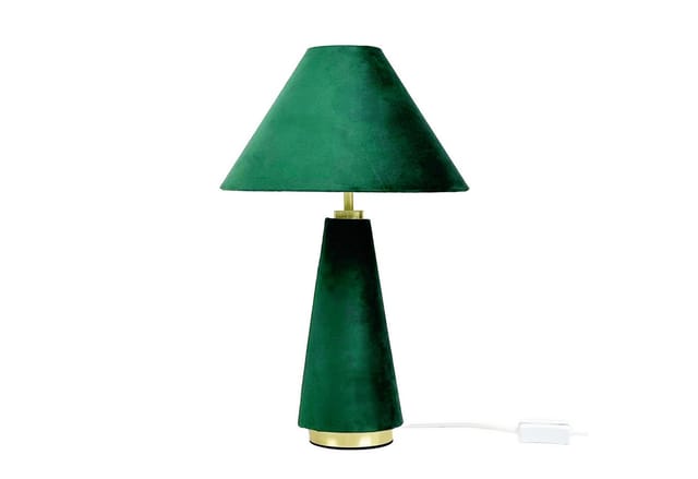Relaxdays Tischlampe, Samtschirm & Metallfuß, E14, Hd 47x30 Cm, Nachttischlampe Mit Kabel, Schlafzimmer, Dunkelgrün/gold
