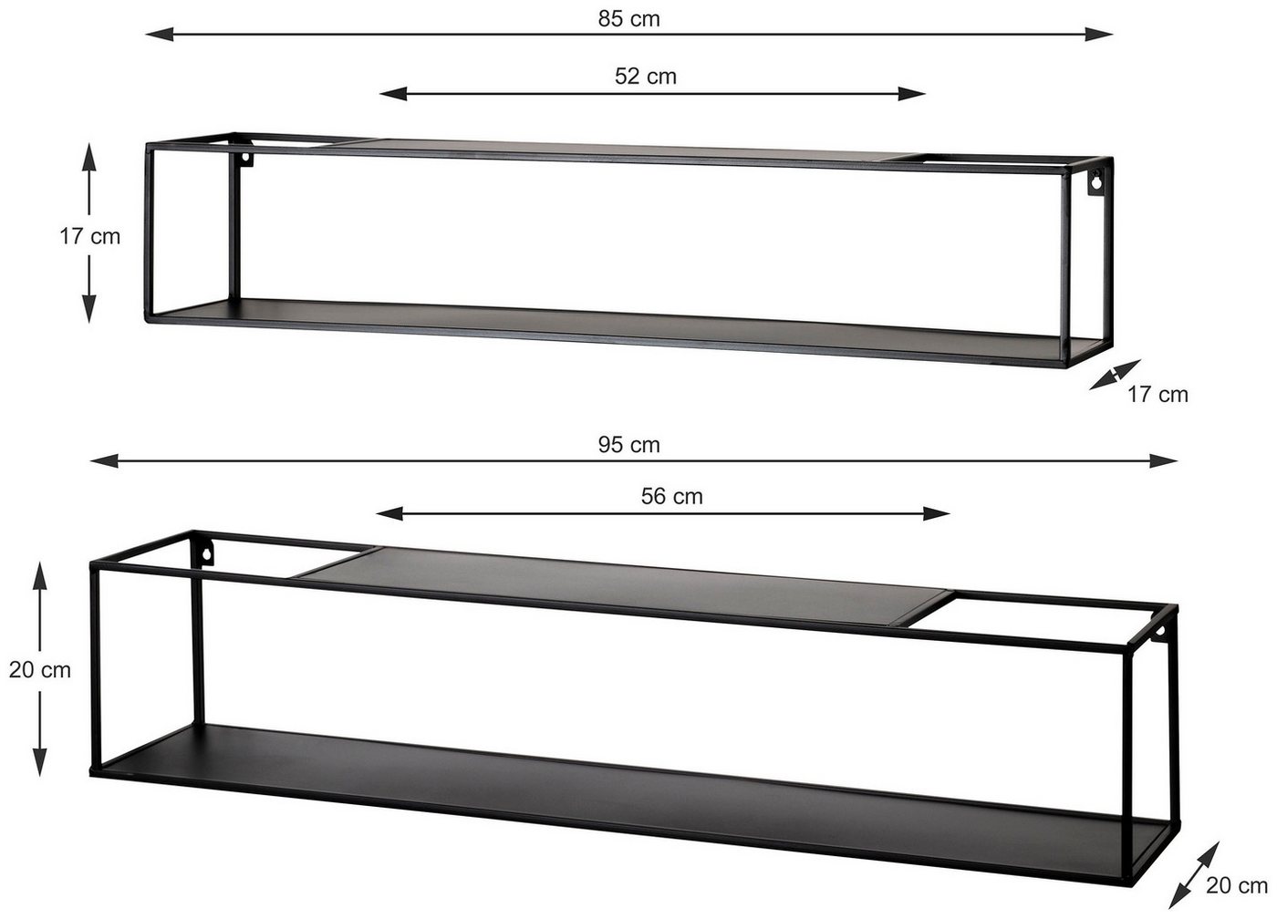 HAKU Wandregal Hängeregal, Wandboard, Set, rechteckig - aus Metall Schwarz - B/T/H 85/17/17 und 95/20/20 cm Bild 5