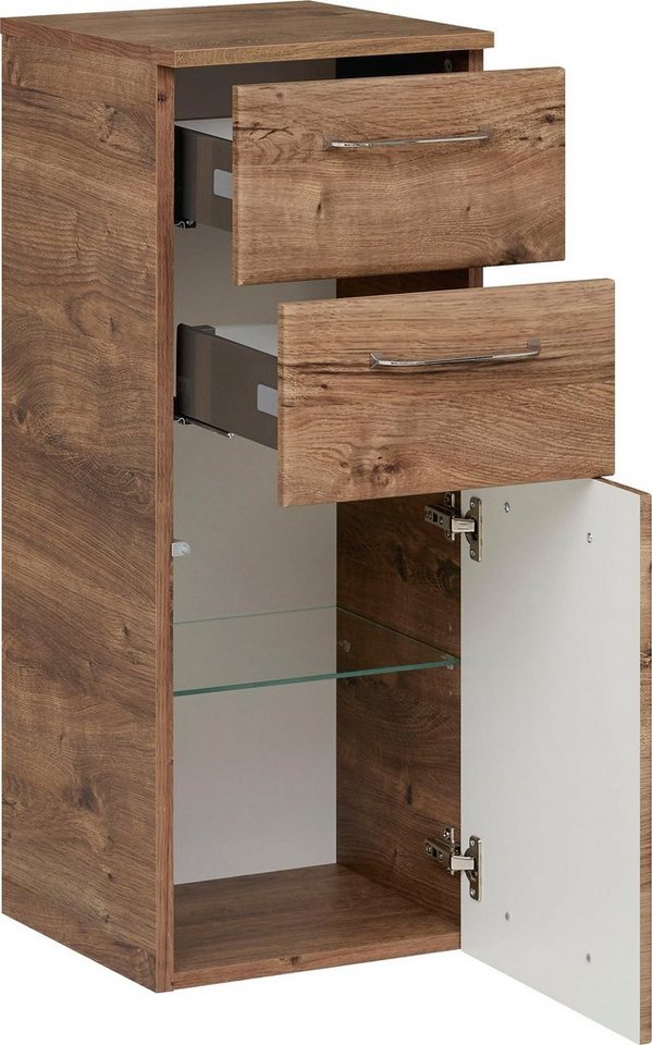 Saphir Unterschrank Quickset Badschrank mit 1 Tür und 2 Schubladen, 35 cm breit Badezimmer-Unterschrank inkl. Türdämpfer, Griffe in Chrom Glanz Bild 3