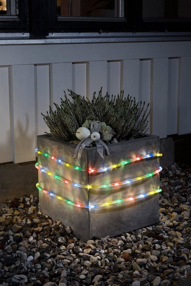 KONSTSMIDE LED-Lichterschlauch Ganzjahr aussen, 96-flammig, 6 m, mit Lichtsensor und 6h und 9h Timer, 96 bunte Dioden