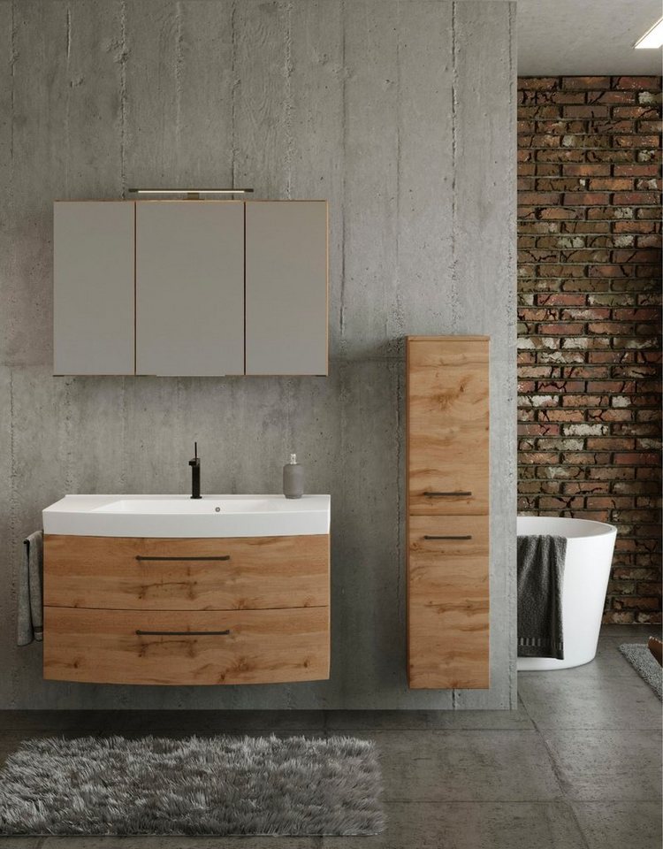 welltime Badmöbel-Set Chicago, (3-St., Spiegelschrank, Waschtisch, Midischrank), mit Mineralgussbecken Bild 2