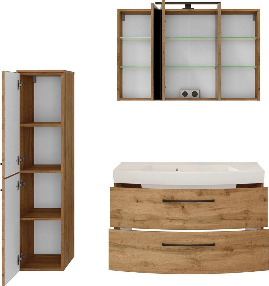 welltime Badmöbel-Set Chicago, (3-St., Spiegelschrank, Waschtisch, Midischrank), mit Mineralgussbecken Bild 3