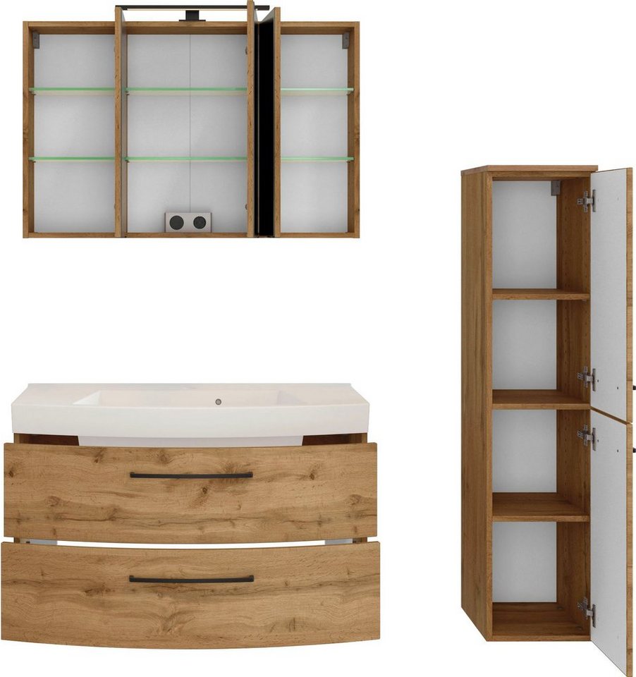 welltime Badmöbel-Set Chicago, (3-St., Spiegelschrank, Waschtisch, Midischrank), mit Mineralgussbecken Bild 4