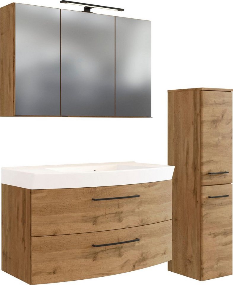 welltime Badmöbel-Set Chicago, (3-St., Spiegelschrank, Waschtisch, Midischrank), mit Mineralgussbecken Bild 5