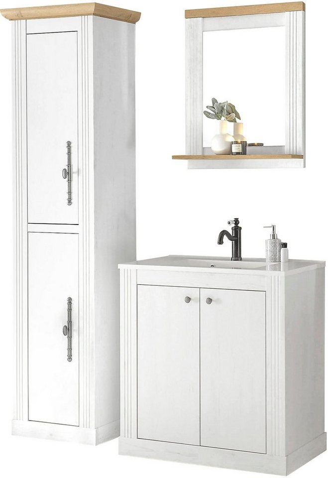 OTTO home Badmöbel-Set WESTMINSTER, Bad im Landhausstil, 3-teiliges Badezimmer, (3-St), Waschtisch, Spiegel, Hochschrank, in 2 Farben verfügbar, Breite 150 cm Bild 3