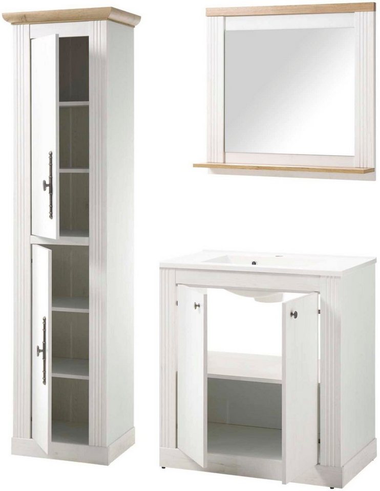 OTTO home Badmöbel-Set WESTMINSTER, Bad im Landhausstil, 3-teiliges Badezimmer, (3-St), Waschtisch, Spiegel, Hochschrank, in 2 Farben verfügbar, Breite 150 cm Bild 4