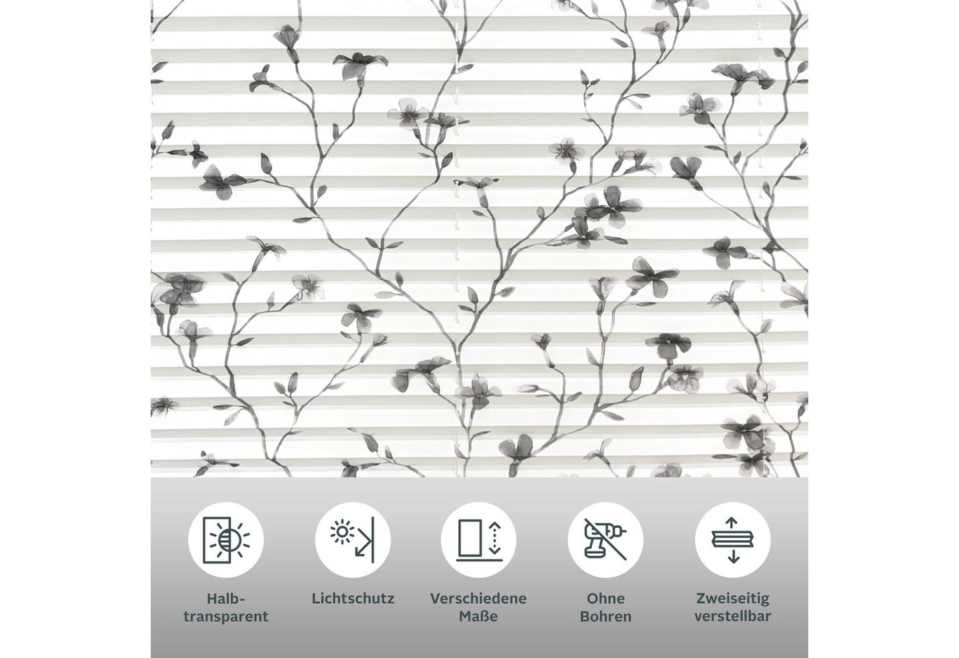 OTTO home Plissee MINNA, ohne Bohren, Klemmfix, Floraler Print, Lichtschutz, ohne Bohren, verspannt, Klemmfix, Fixmaß mit Floralem Print, für Fenster & Tür - sehr beliebt! Bild 4