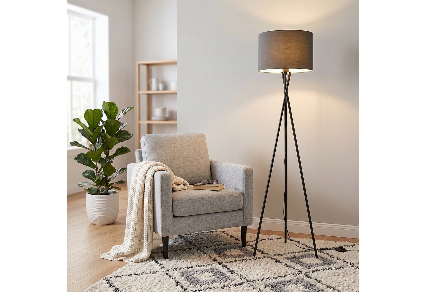 OTTO home Stehlampe Avveline - Textilschirm Stehleuchte, ohne Leuchtmittel, standfestes Stativ, H: 153 cm, Stoffschirm Ø 36 x 25 cm, Fassung E27 Bild 3