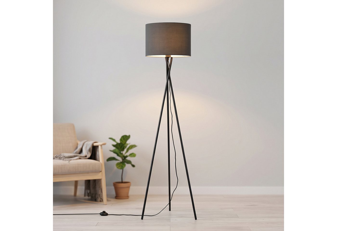 OTTO home Stehlampe Avveline - Textilschirm Stehleuchte, ohne Leuchtmittel, standfestes Stativ, H: 153 cm, Stoffschirm Ø 36 x 25 cm, Fassung E27 Bild 4