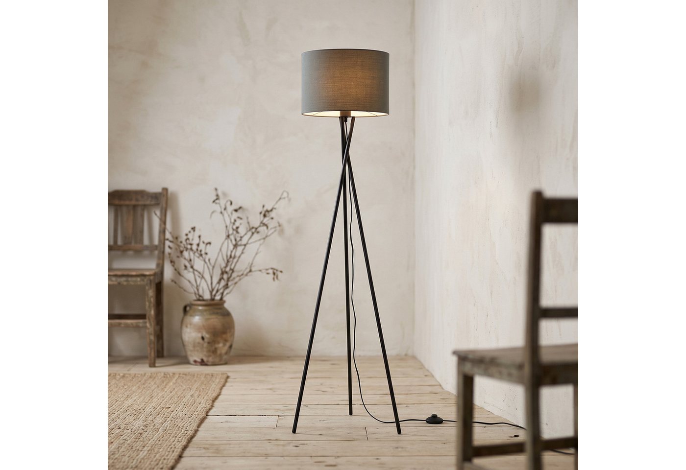 OTTO home Stehlampe Avveline - Textilschirm Stehleuchte, ohne Leuchtmittel, standfestes Stativ, H: 153 cm, Stoffschirm Ø 36 x 25 cm, Fassung E27 Bild 5