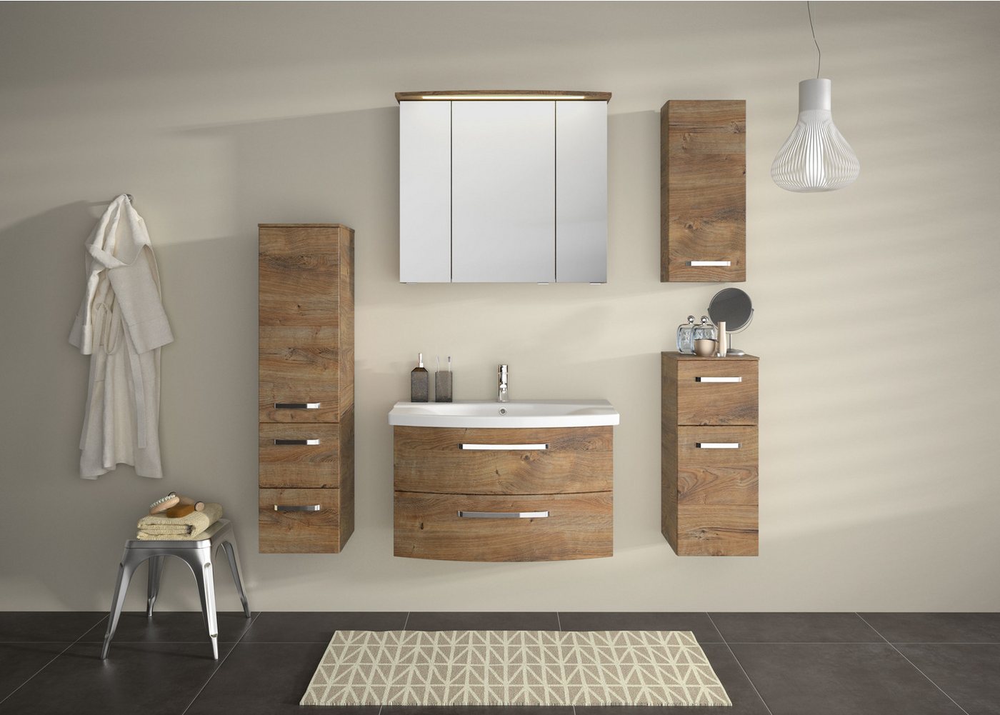 Saphir Badmöbel-Set Serie 4010 2-teilig Keramik-Waschtisch mit LED-Spiegelschrank, (Set), Badezimmer Set 84 cm breit, inkl. Türdämpfer, 3 Türen, 2 Schubladen