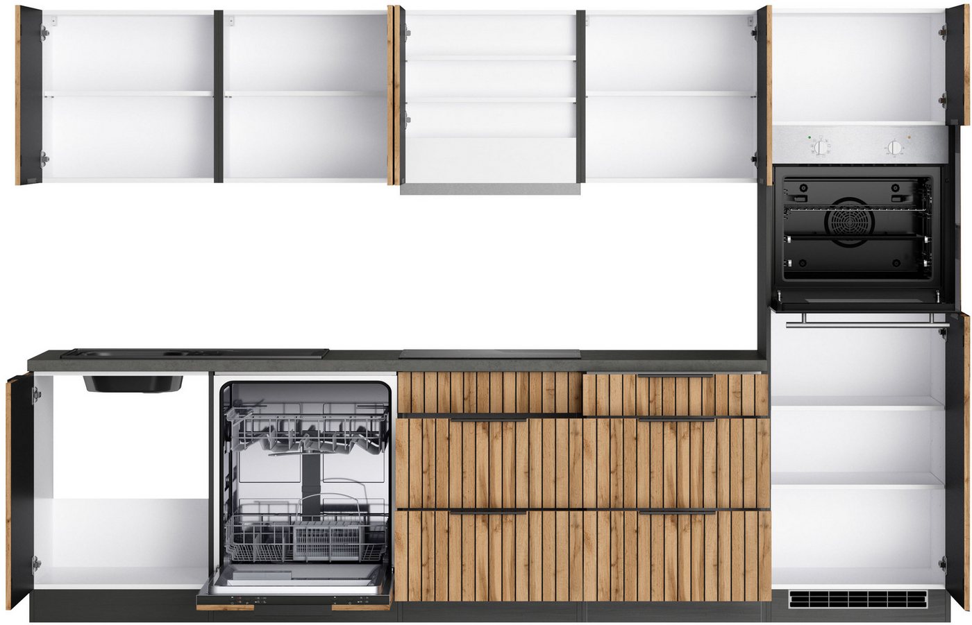 KOCHSTATION Küchenzeile KS-Lagos, Breite 300 cm, wahlweise mit E-Geräten, GK-oder Induktionskochfeld, Spüle in edelstahl oder schwarz Bild 3