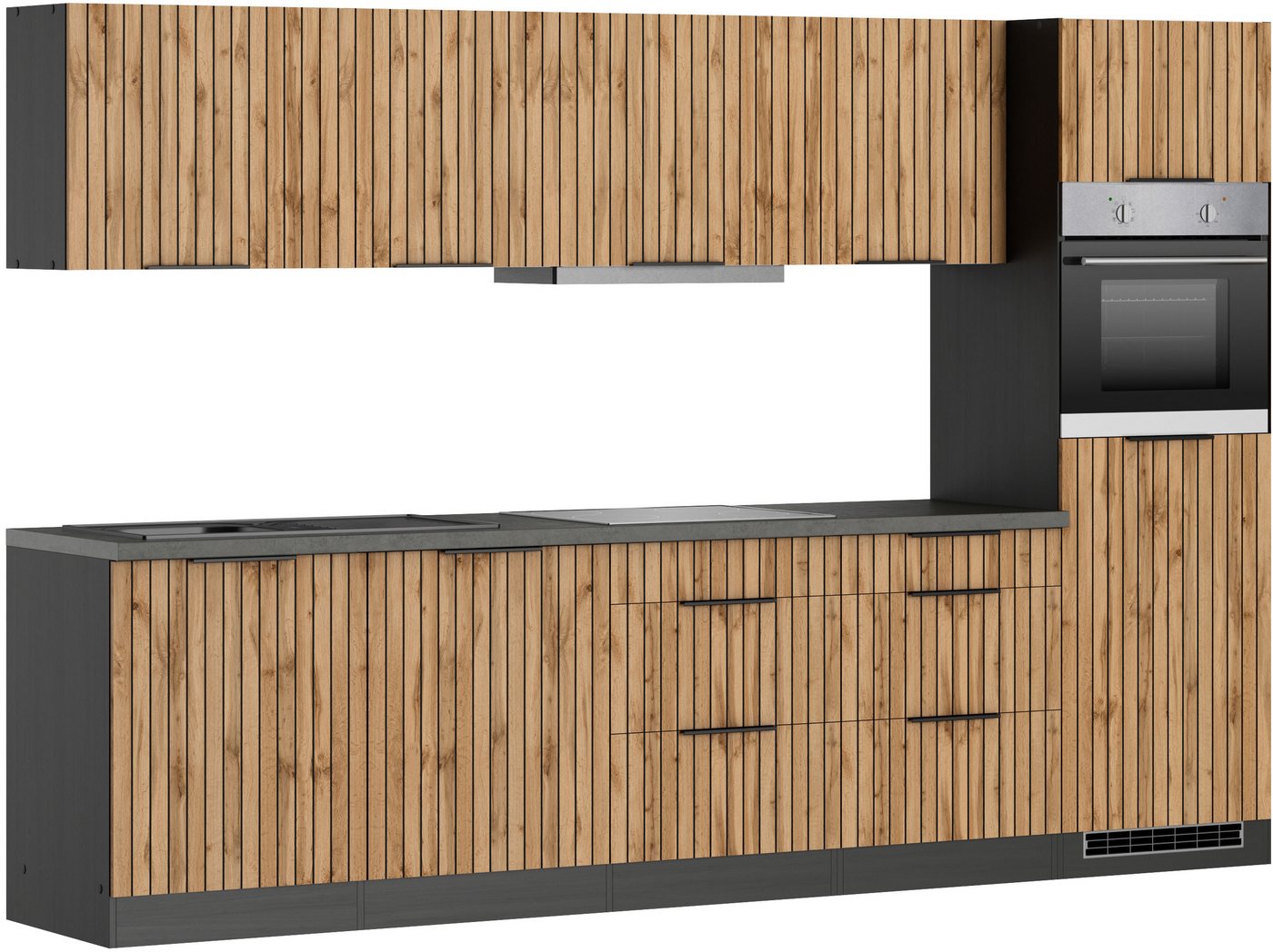 KOCHSTATION Küchenzeile KS-Lagos, Breite 300 cm, wahlweise mit E-Geräten, GK-oder Induktionskochfeld, Spüle in edelstahl oder schwarz Bild 4