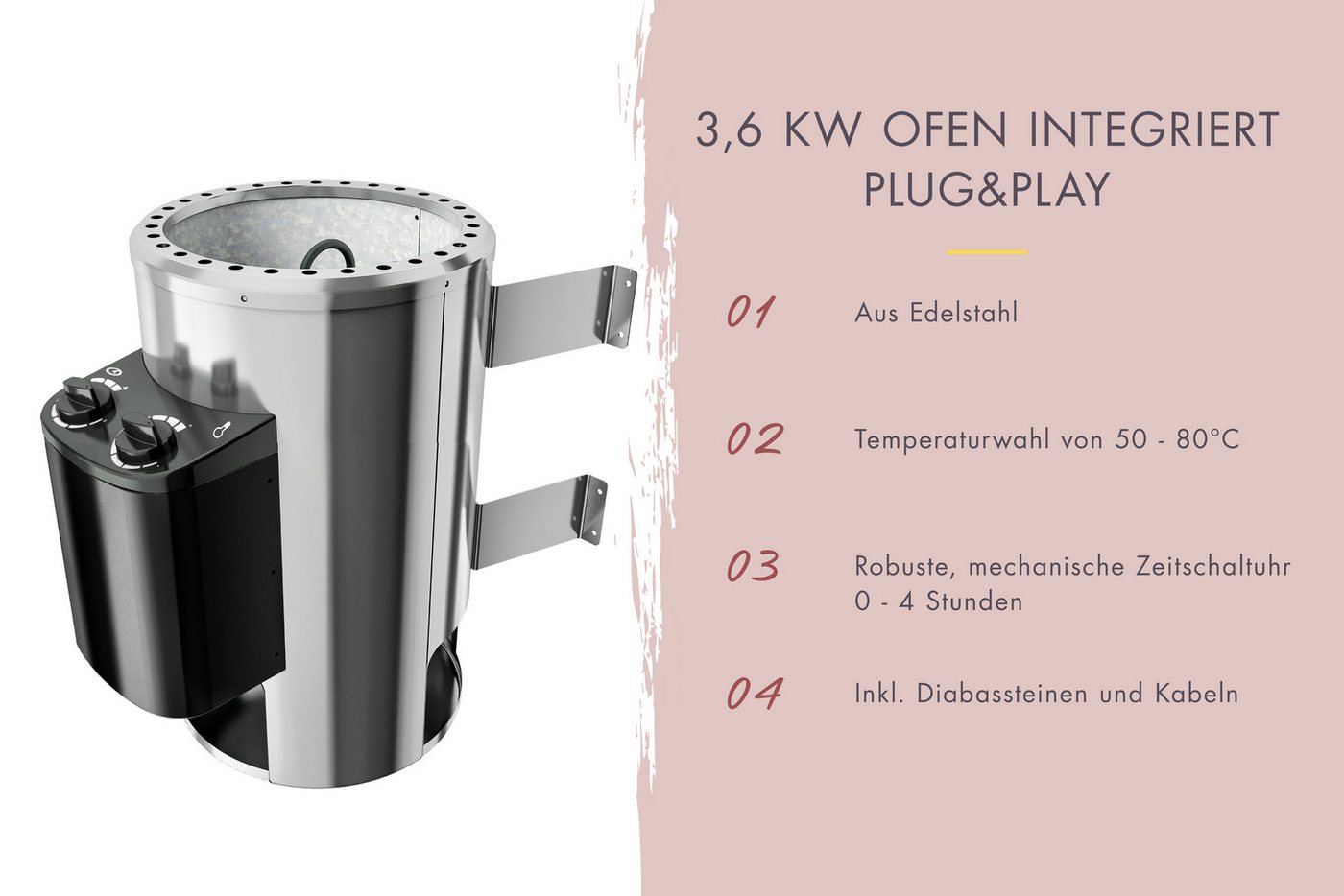 Karibu Sauna Ivana 1, BxTxH: 155 x 122 x 198 cm, 68 mm, Ganzglasfront, 3,6 kW Ofen mit intgr. Steuerung Bild 4