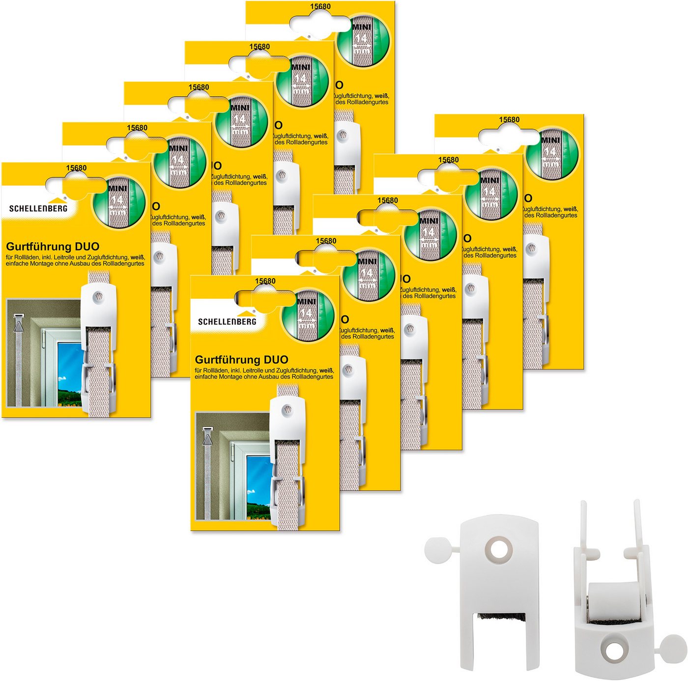 SCHELLENBERG Rollladen-Gurtführung Duo für das Rollladensystem Mini, für max. 1,4 cm Gurtbreite, Set, 10-St., inkl. Zugluftdichtung und Gurtleitrolle Bild 3
