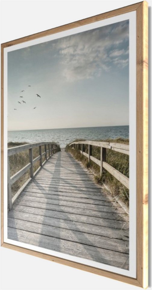 Bönninghoff Bild mit Rahmen Wandbild gerahmt STEG ZUM MEER 50x70 cm – Maritime Küsten Deko, Meer, Natur, Steg, Strand, Vögel (1 St), mit dekorativem Rahmen Bild 2